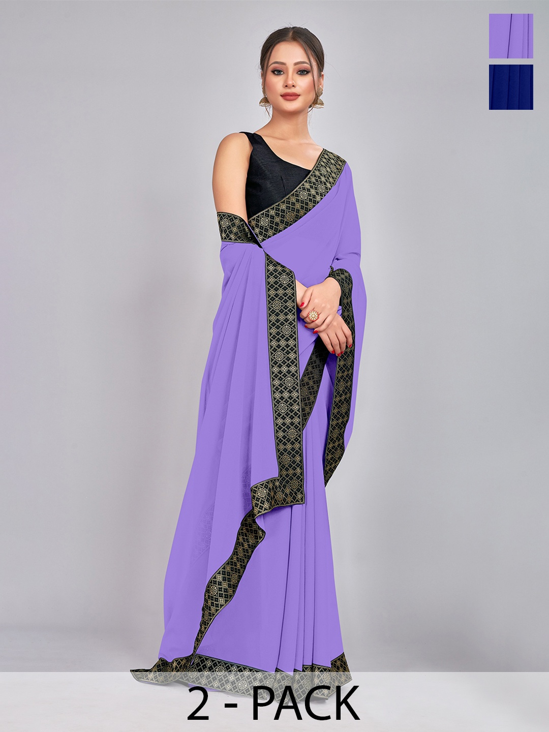 

CastilloFab Selection Of 2 Pure Georgette Sarees, Blue