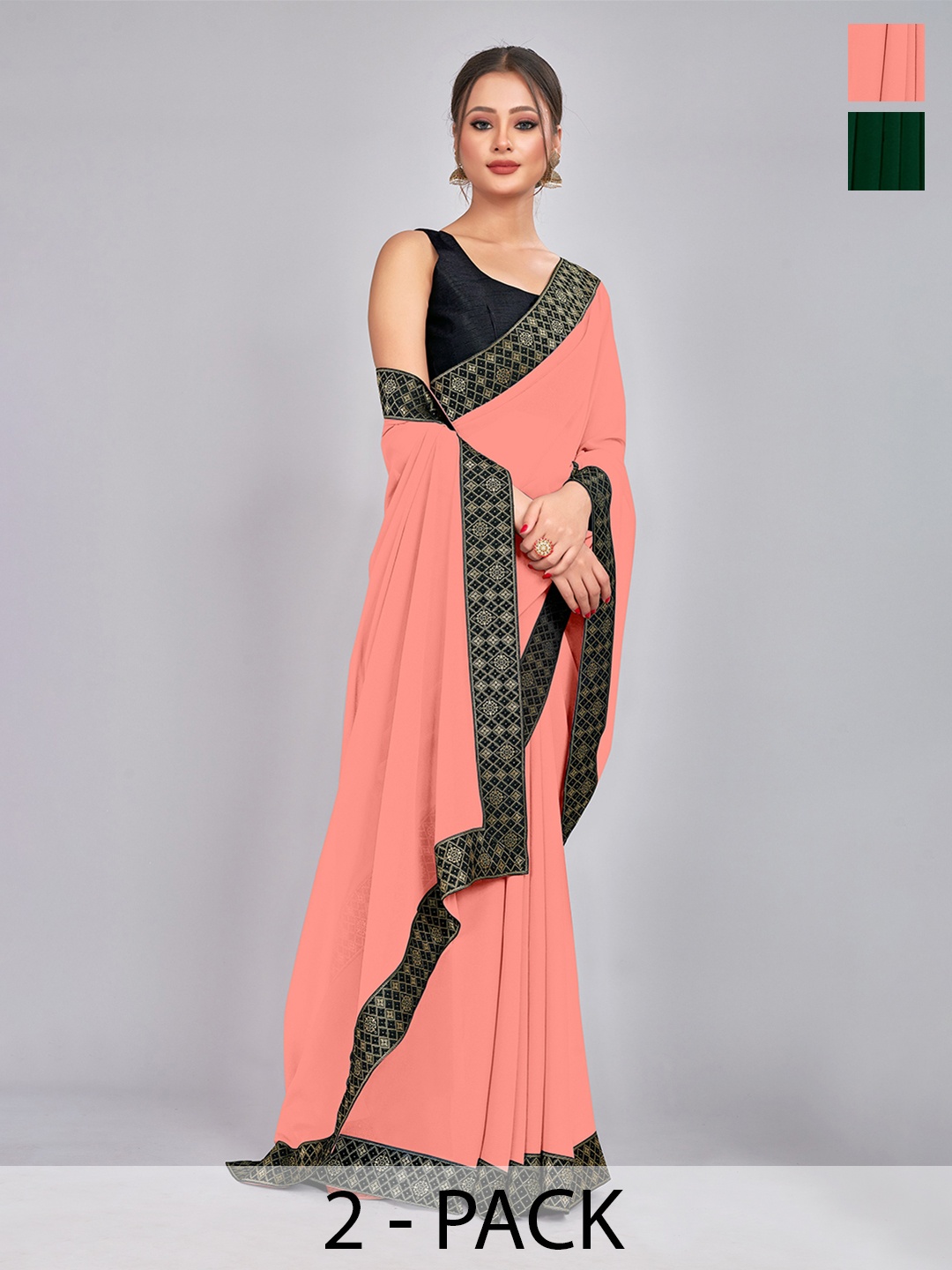 

CastilloFab Selection Of 2 Pure Georgette Saree, Green