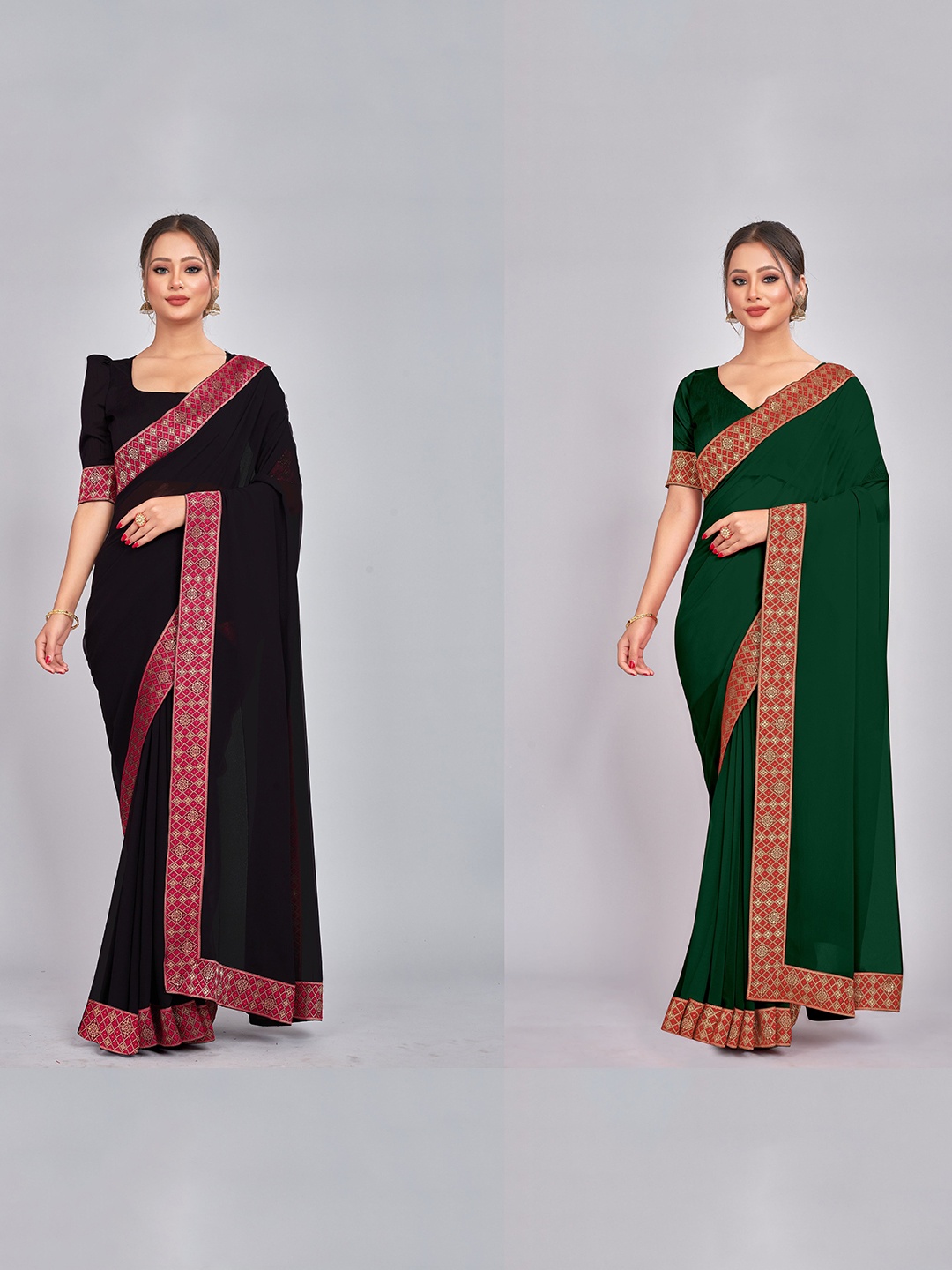 

CastilloFab Zari Pure Georgette Saree, Black