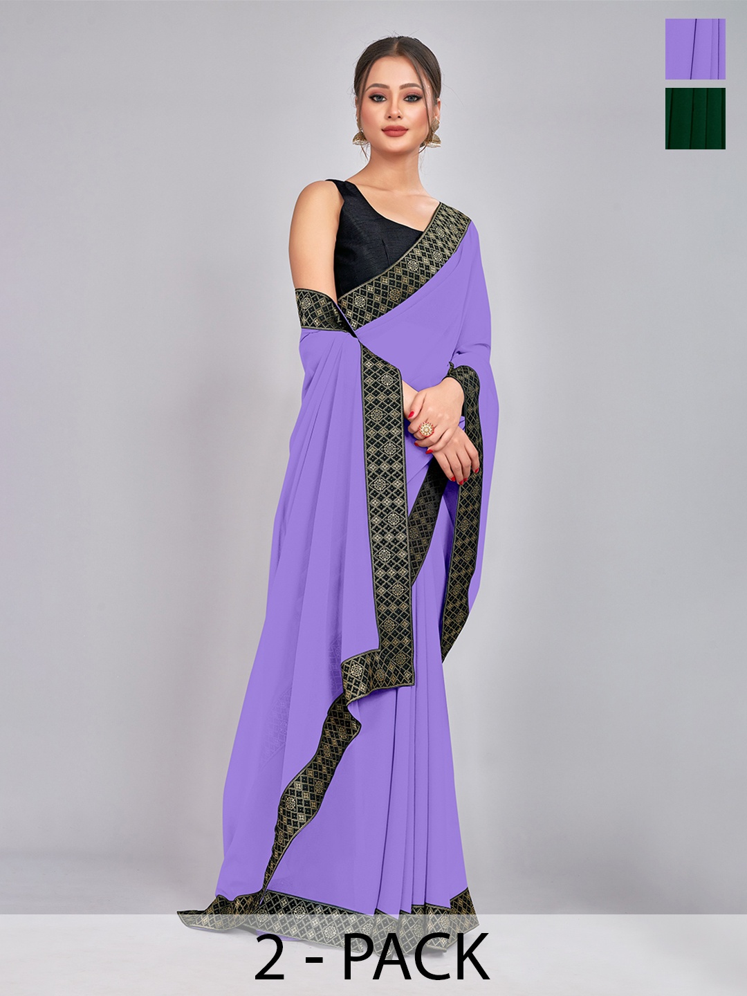 

CastilloFab Selection Of 2 Pure Georgette Sarees, Green