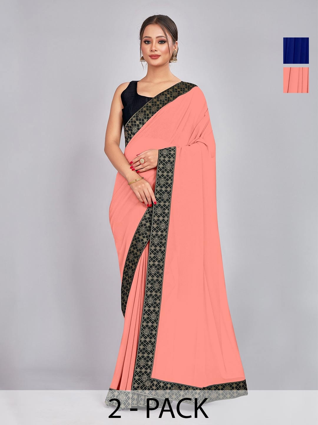 

CastilloFab Zari Pure Georgette Saree, Blue