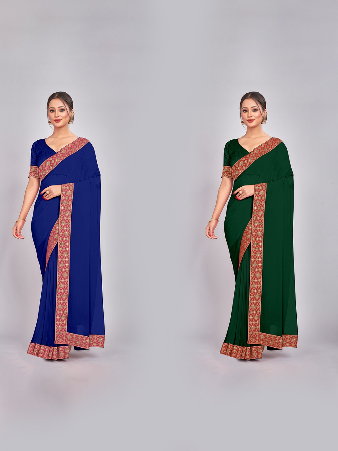 

CastilloFab Selection of 2 Zari Pure Georgette Saree, Blue