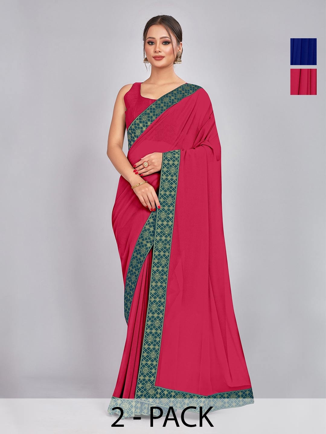 

CastilloFab Selection Of 2 Pure Georgette Saree, Blue