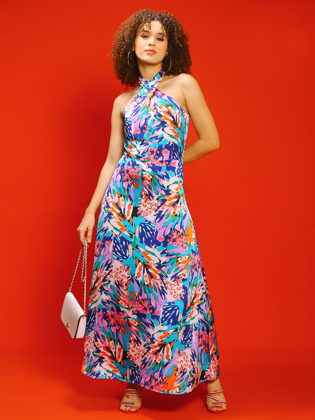 

Sera Off White Abstract Print Halter Neck Maxi Dress