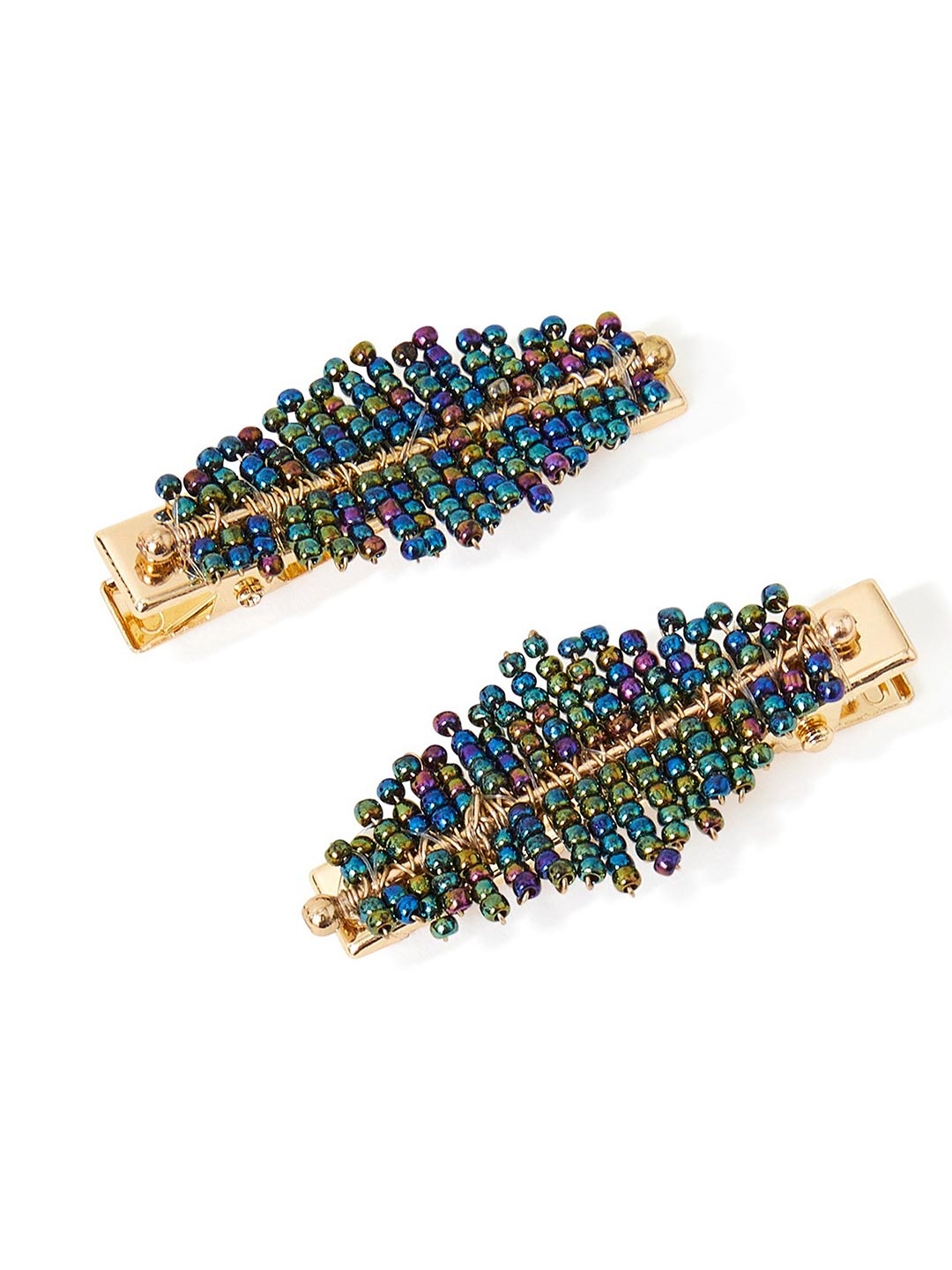 

Accessorize Set of 2 Beaded Alligator Hair Clip, Gold