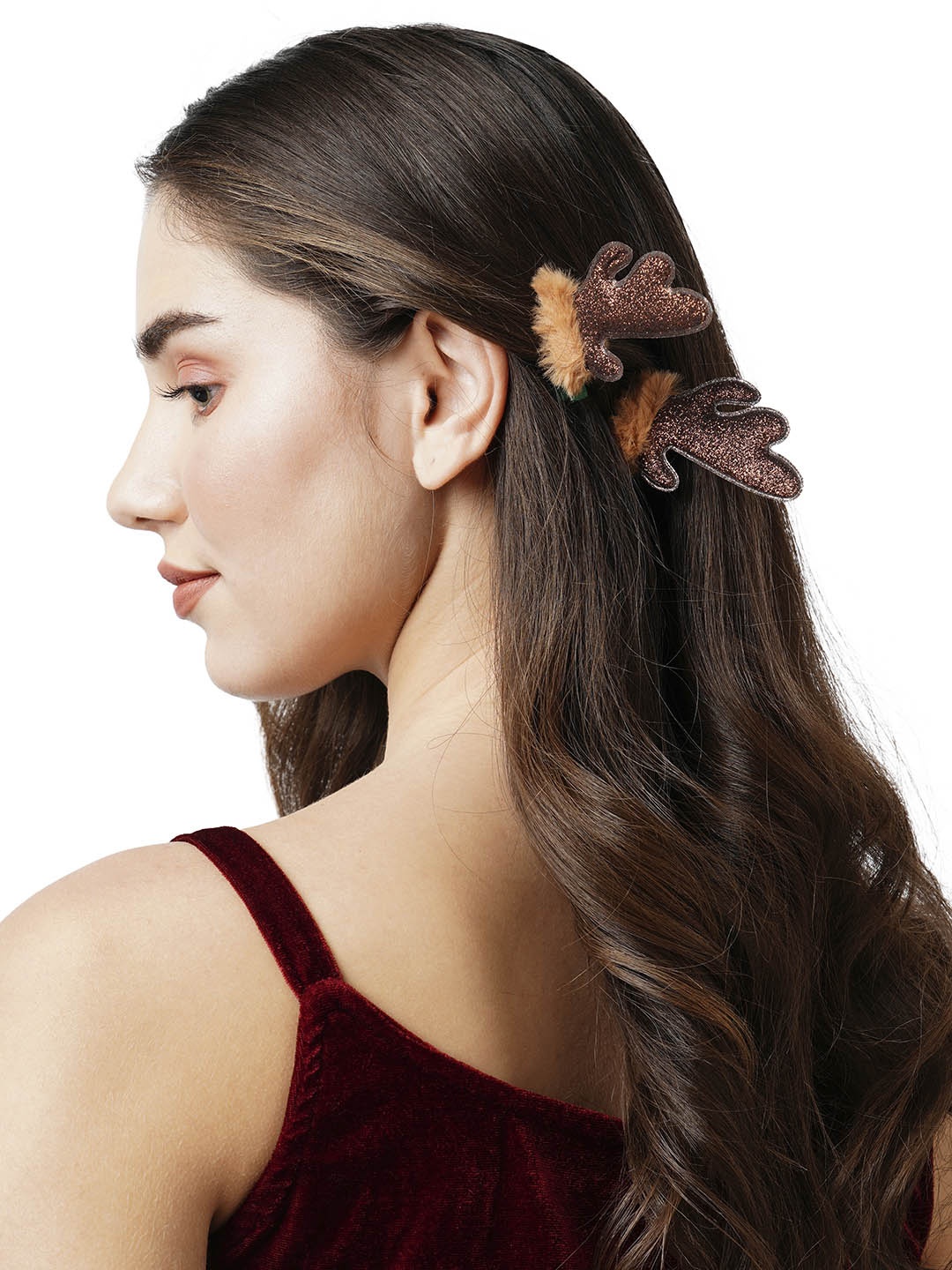 

Accessorize Set of 2 Reindeer Alligator Hair Clips, Brown