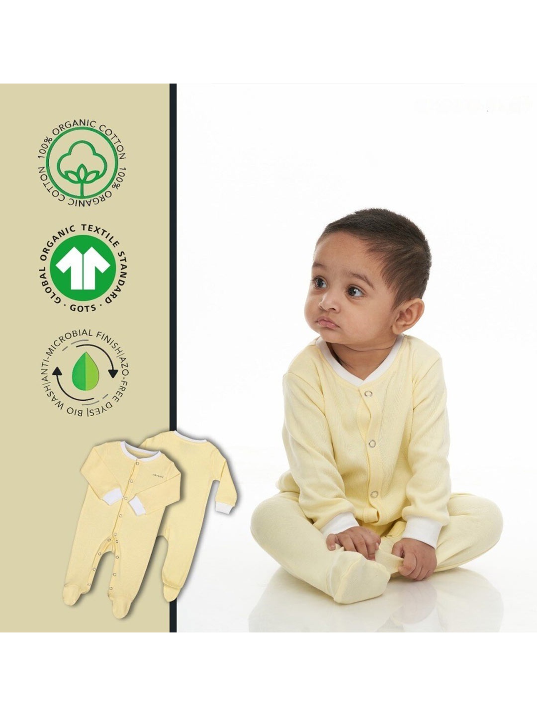 

BAESD Infants Round Neck Organic Cotton Sleepsuit, Yellow