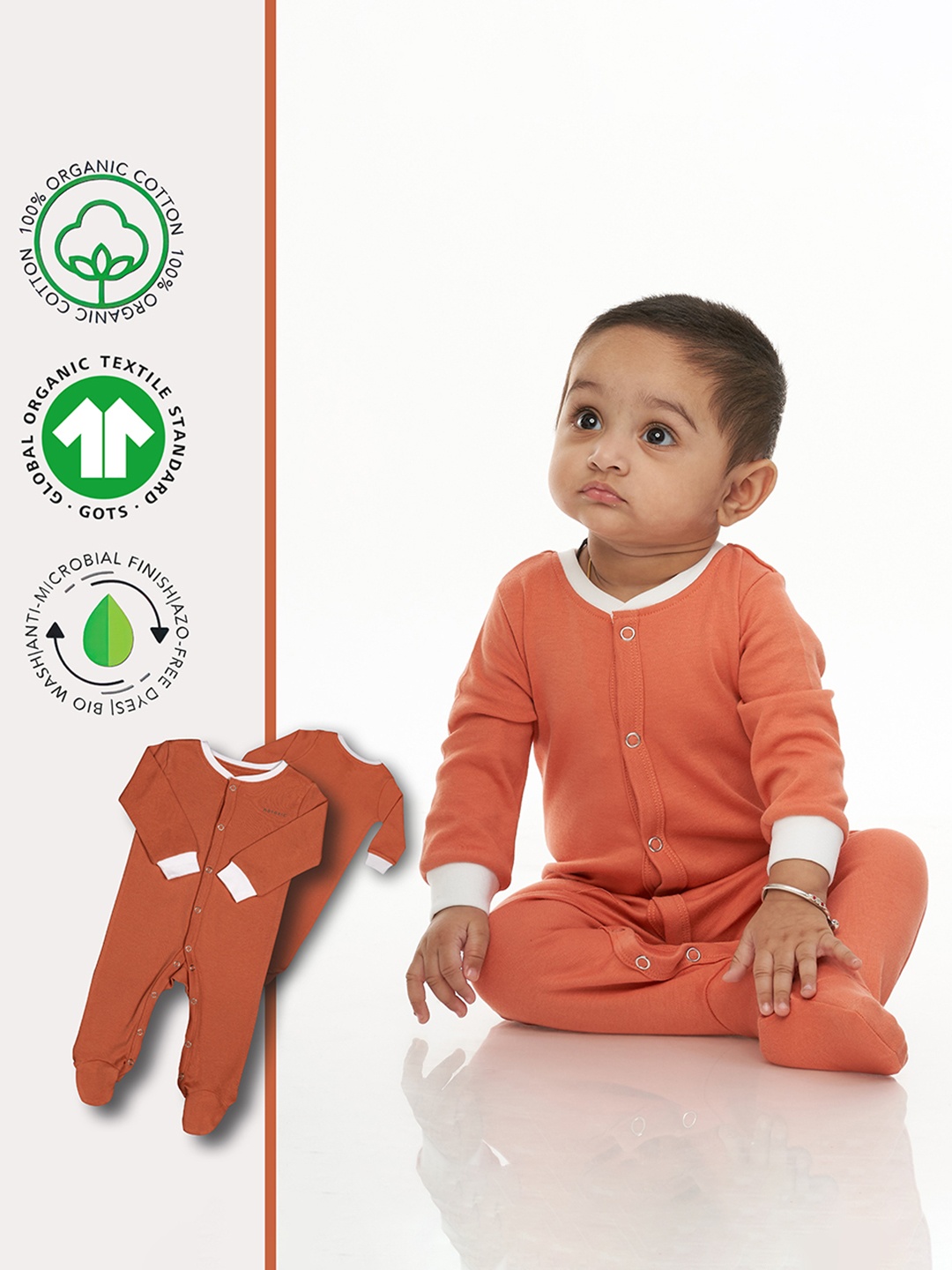 

BAESD Infants Round Neck Organic Cotton Sleepsuit, Orange