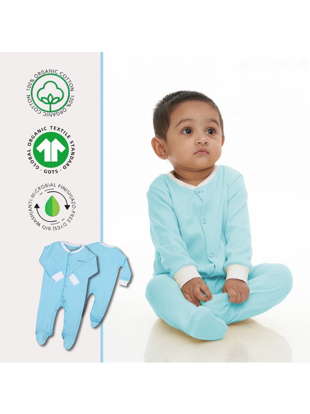 

BAESD Infants Round Neck Organic Cotton Sleepsuit, Blue