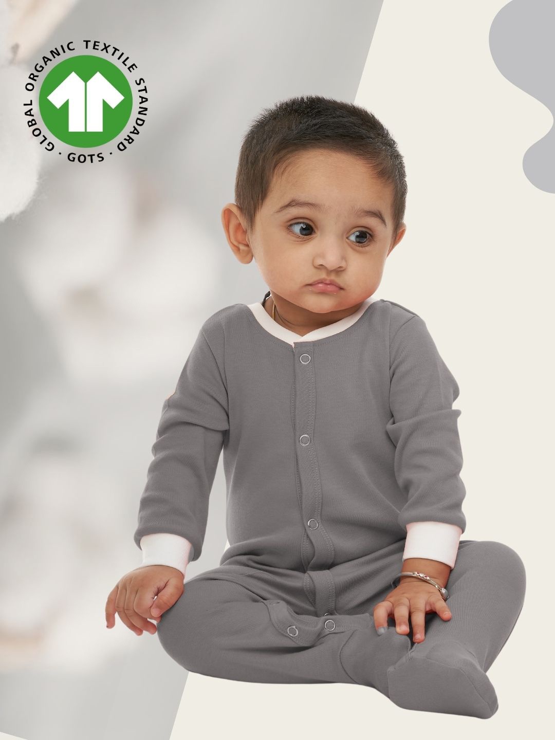

BAESD Infants Organic Cotton Sleepsuit, Grey