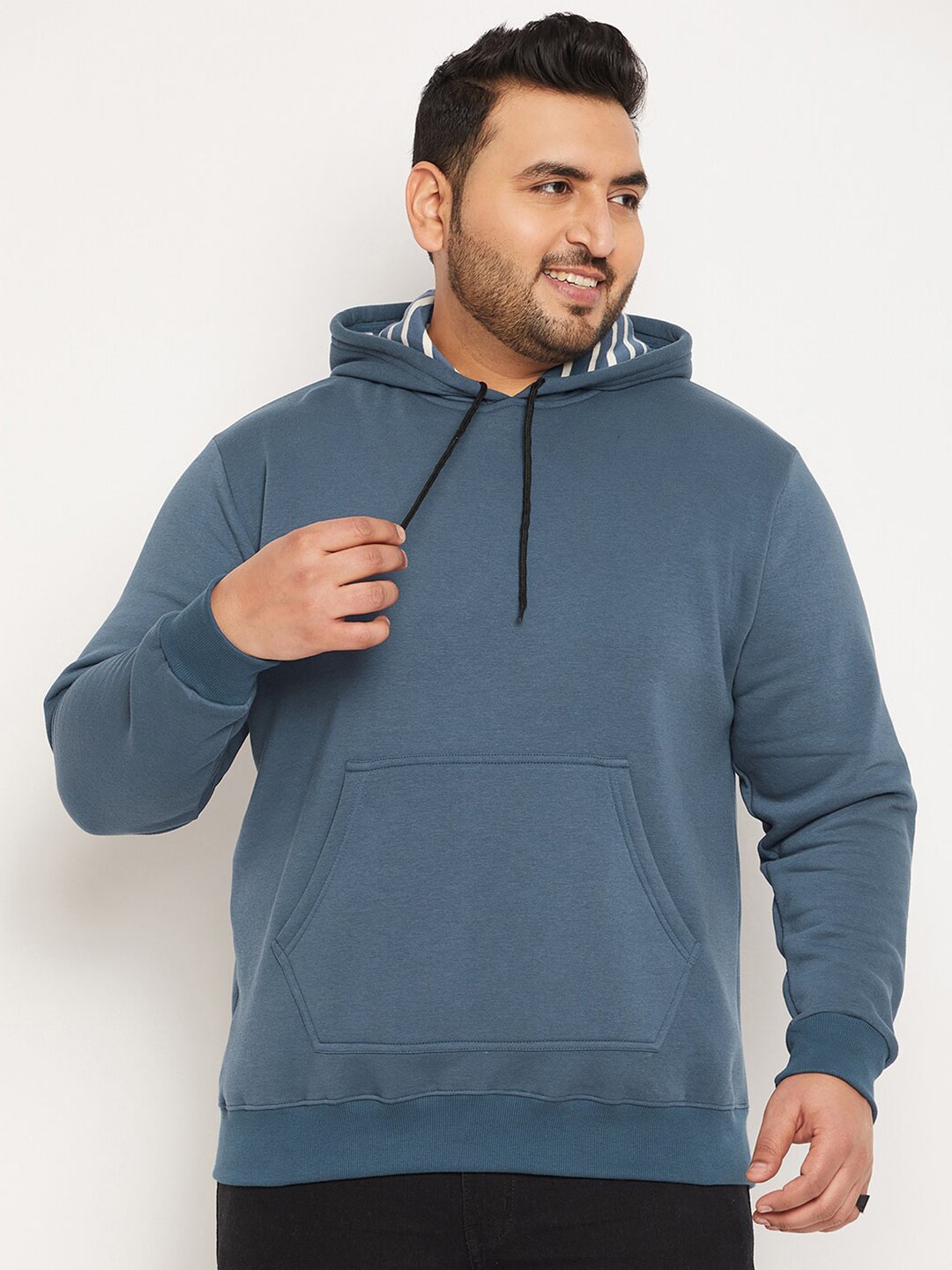 

bigbanana Men Plus Size Hooded Long Sleeves Kangaroo Pocket Cotton Sweatshirt, Blue