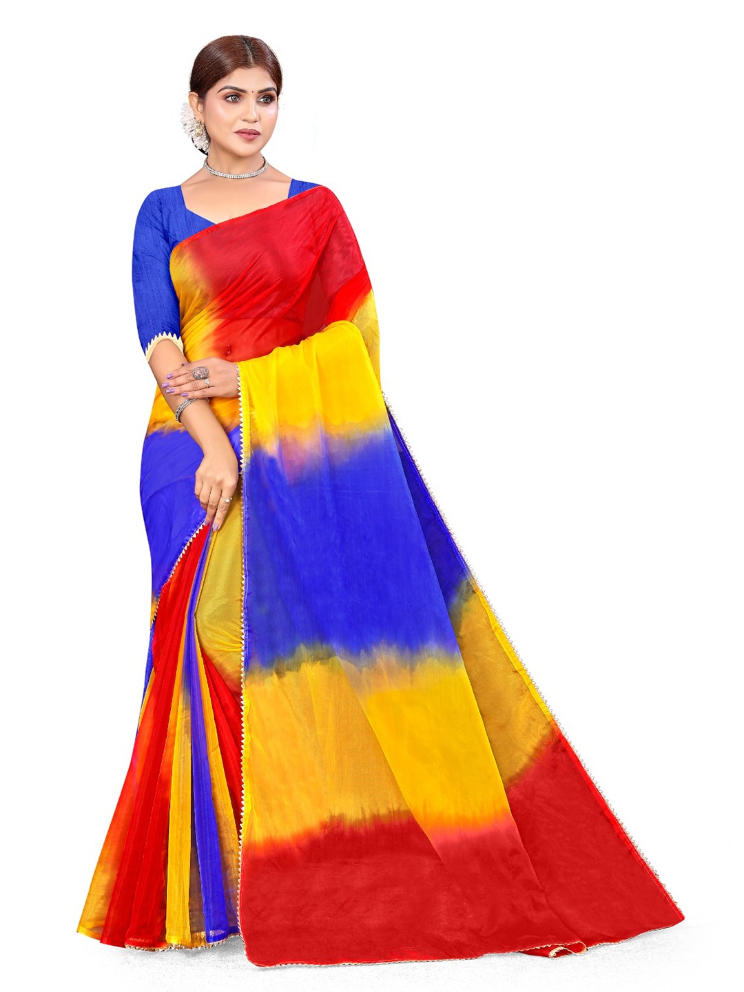 

Pemal Designer Tie and Dye Organza Saree, Yellow