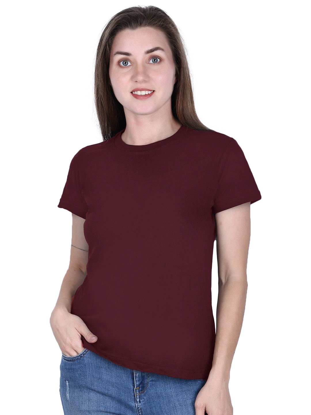 

DADNI FASHION Round Neck Short Sleeves Pure Cotton T-shirt, Maroon