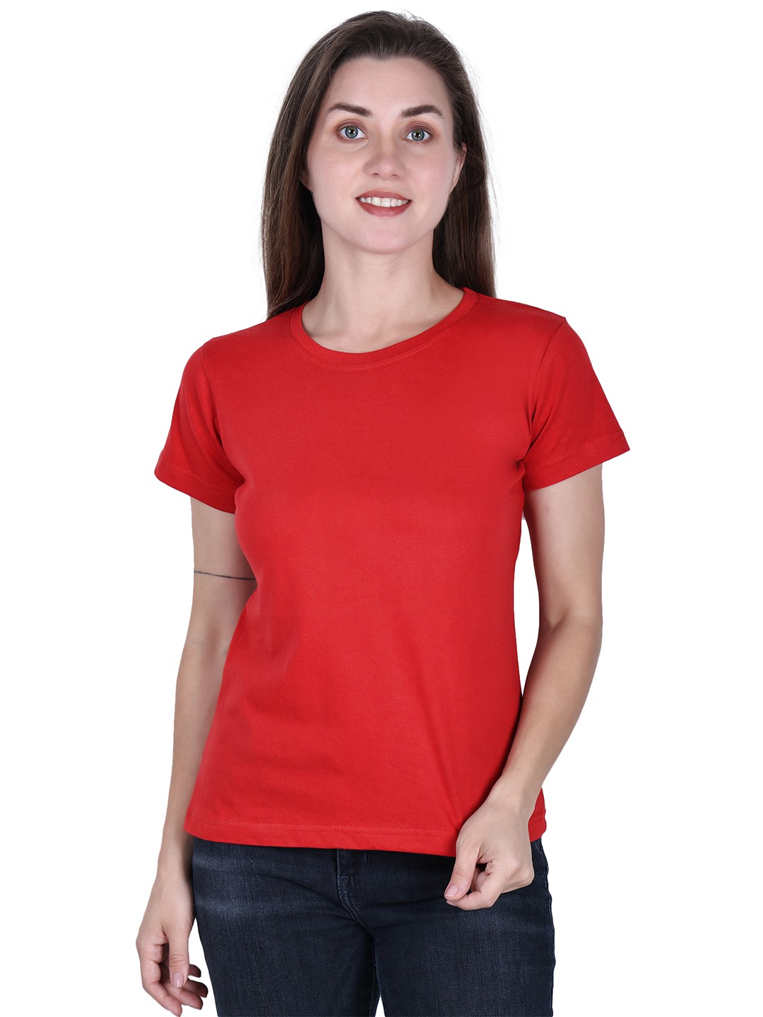 

DADNI FASHION Round Neck Pure Cotton T-shirt, Red