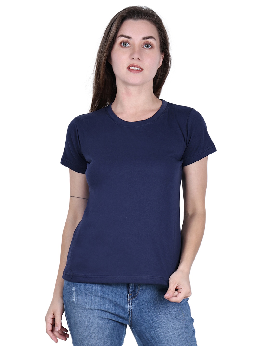 

DADNI FASHION Round Neck Pure Cotton T-shirt, Navy blue