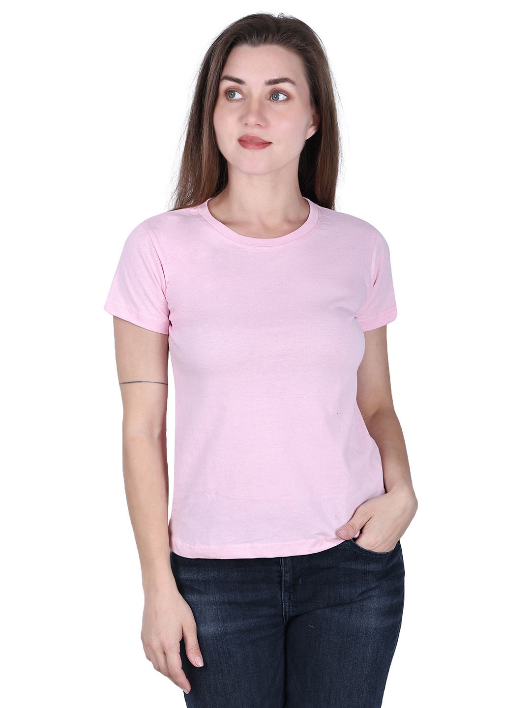 

DADNI FASHION Round Neck Pure Cotton T-shirt, Pink
