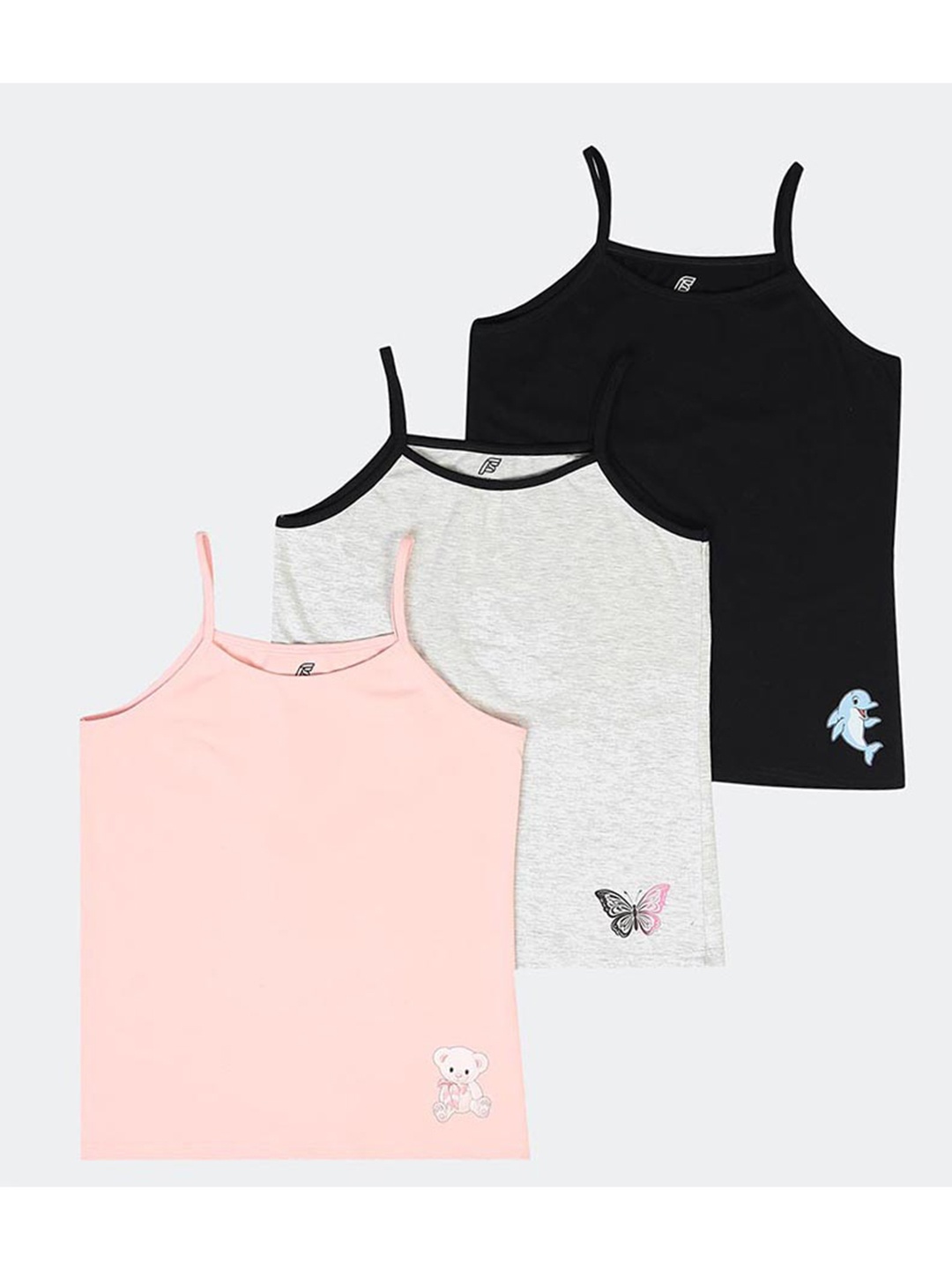 

F&S Girls Pack of 3 Sleeveless Cotton Lycra Basic Vests, Black