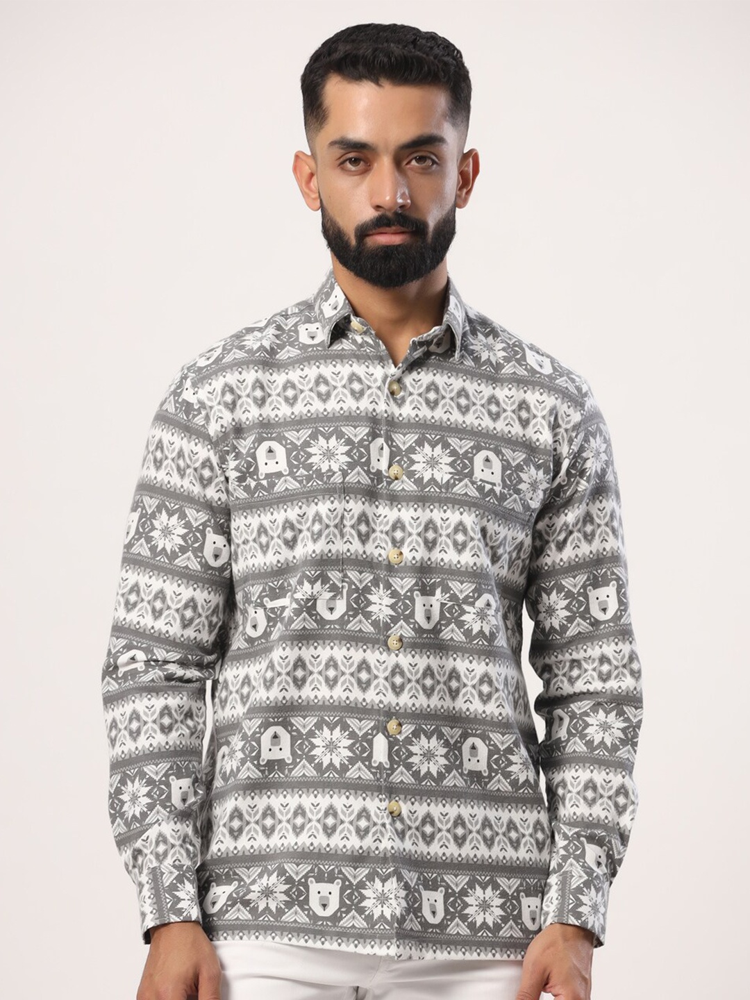 

Tistabene New Snowflakes Printed Flannel Casual Shirt, Grey