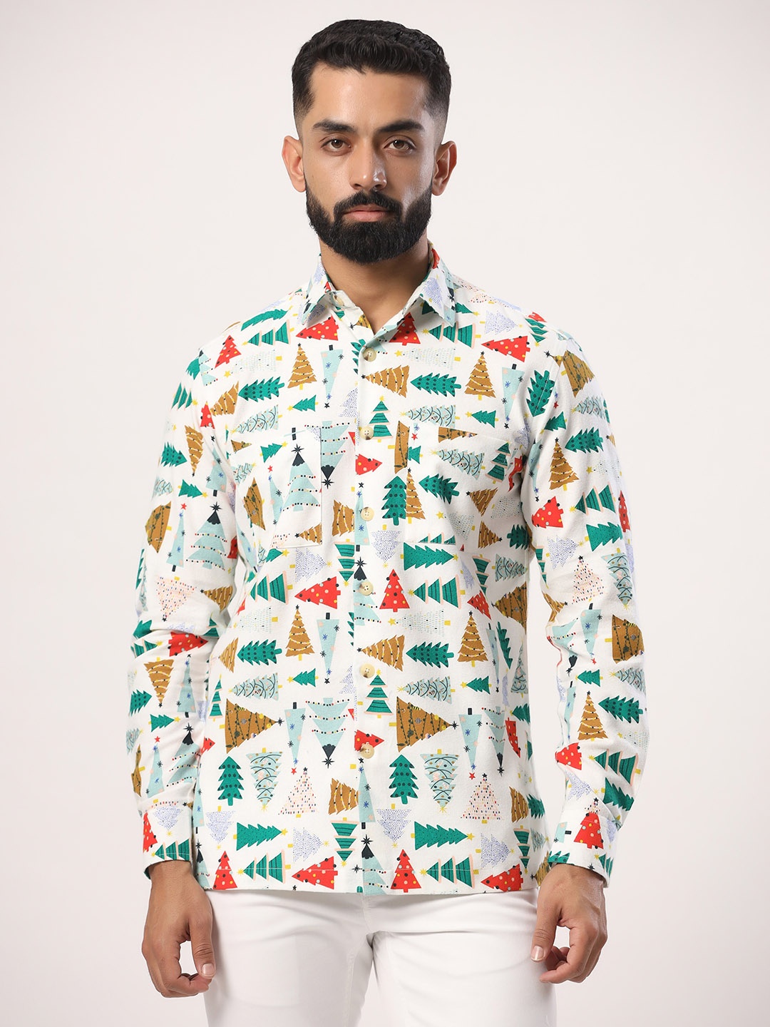 

Tistabene Conversational Printed Spread Collar Casual Shirt, White