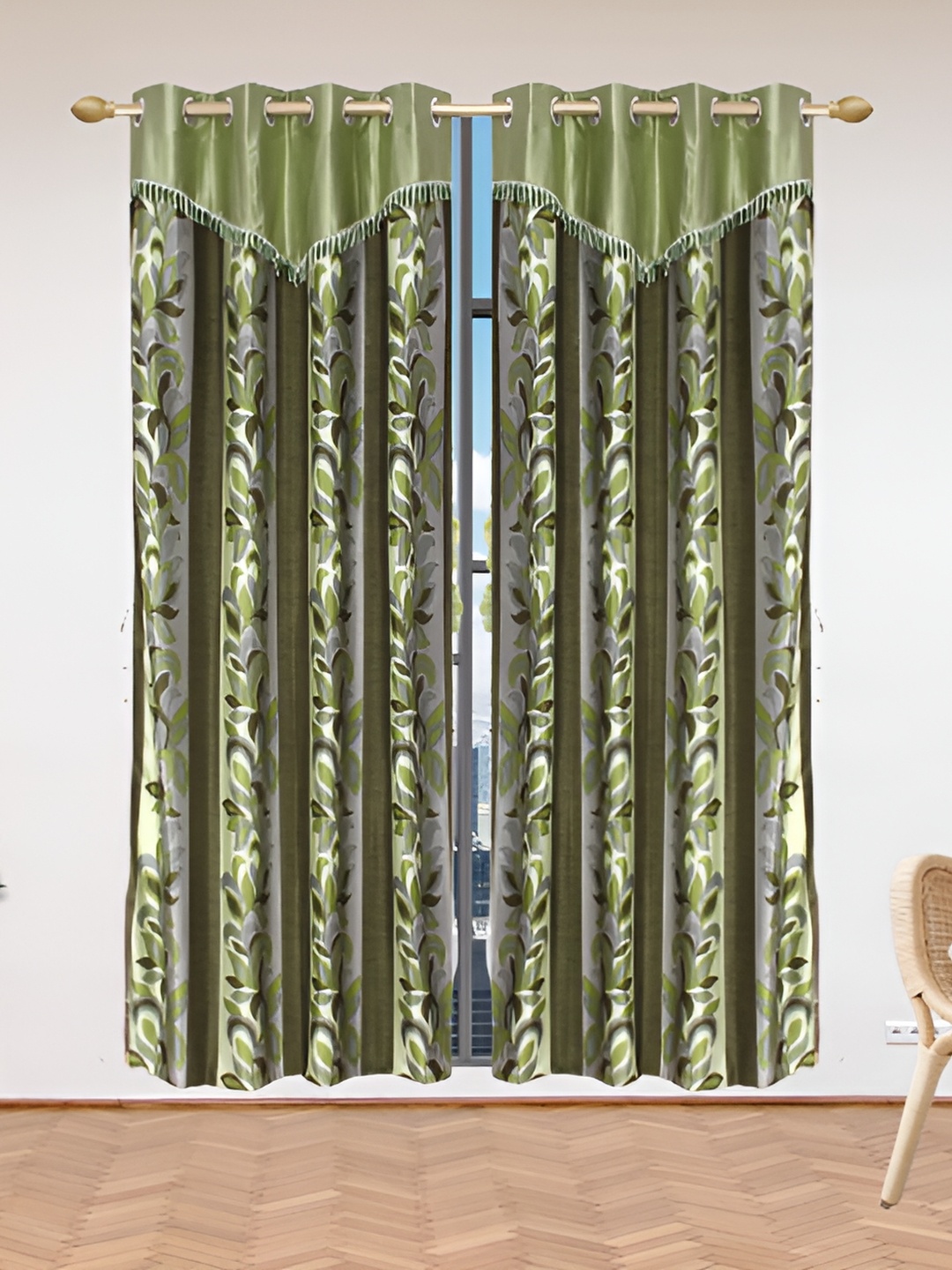 

Stella Creations Green 2 Pieces Floral Room Darkening Door Curtains
