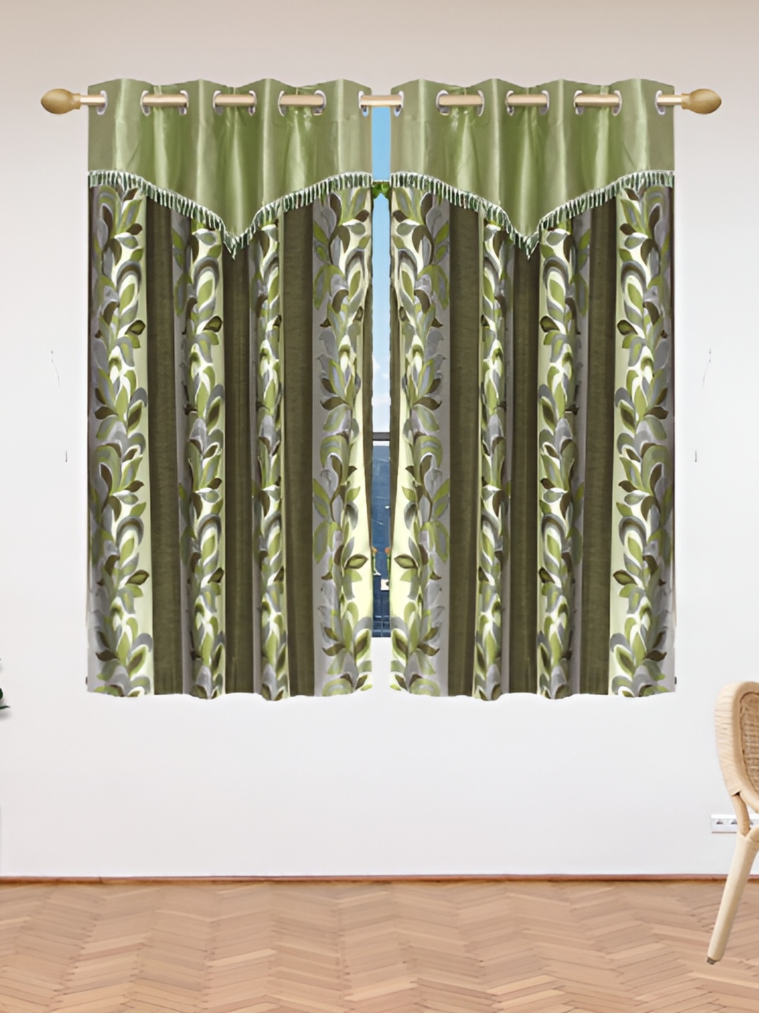 

Stella Creations Green 2 Pieces Floral Room Darkening Window Curtains
