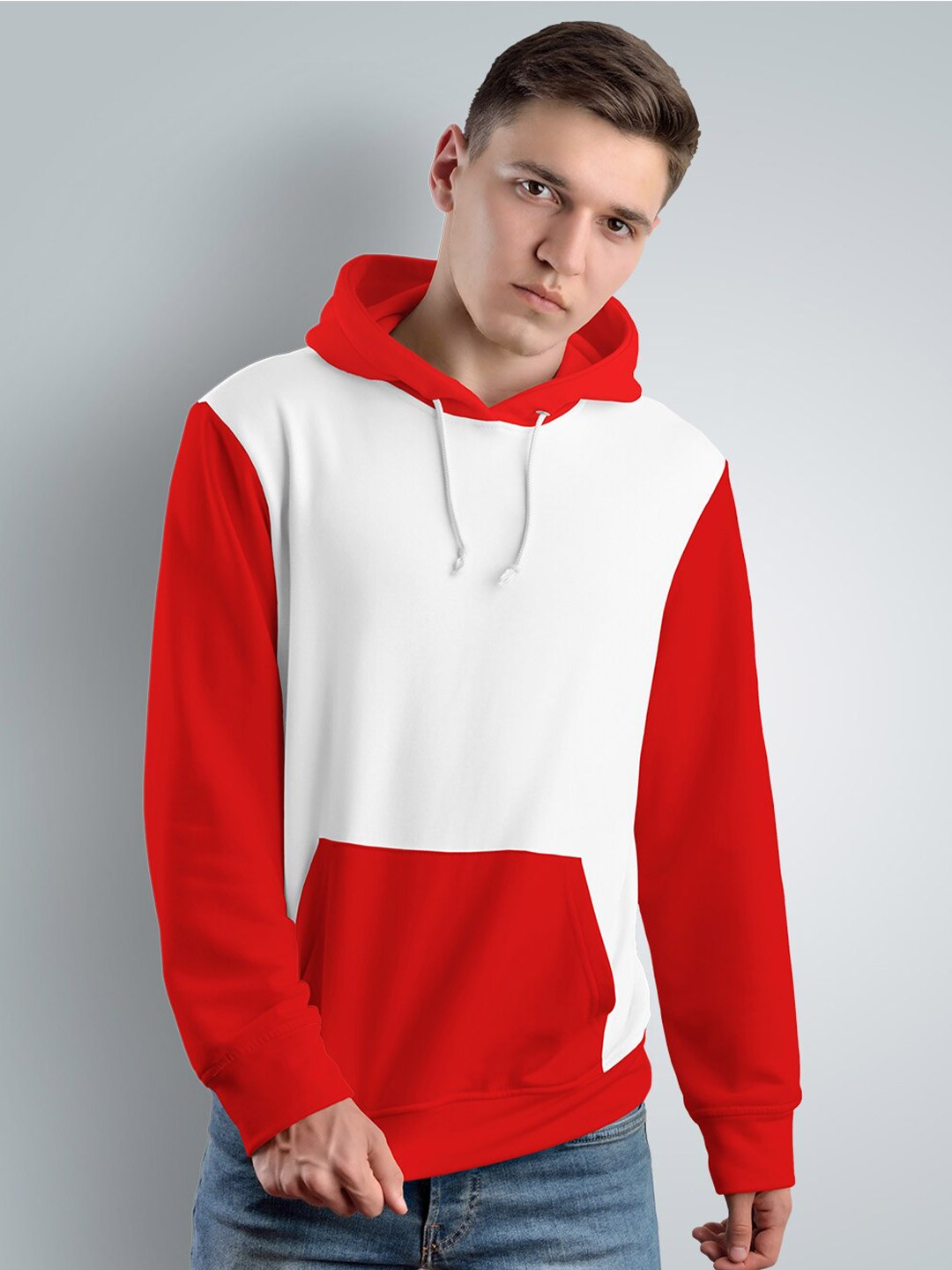 

Crazymonk Colourblocked Cotton Hooded Sweatshirt, Red