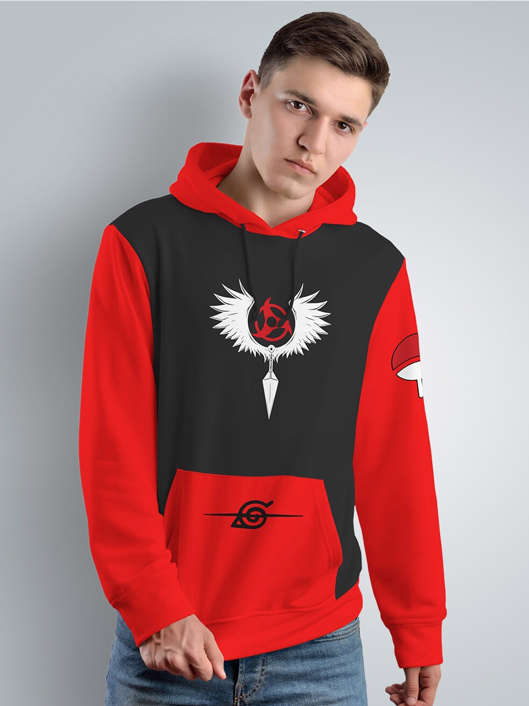 

Crazymonk Colourblocked Cotton Hooded Sweatshirt, Red