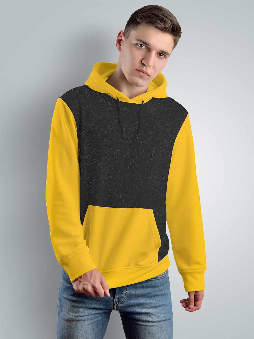 

Crazymonk Colourblocked Cotton Hood Pullover Sweatshirt, Yellow