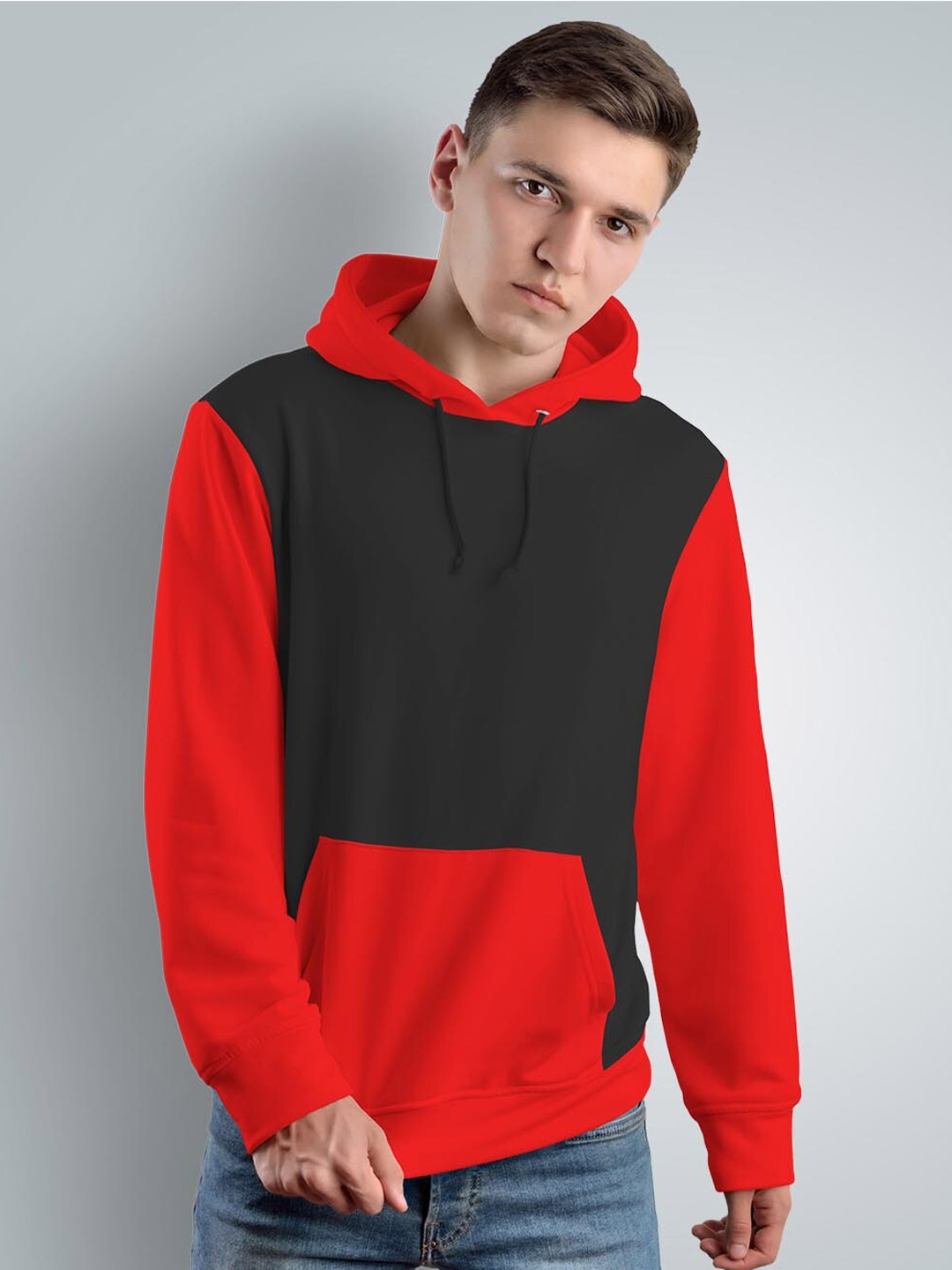 

Crazymonk Colourblocked Cotton Hooded Sweatshirt, Red