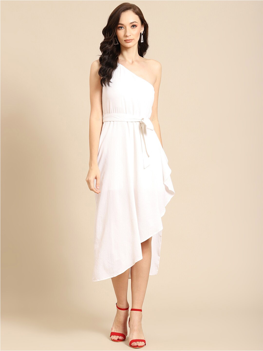 

DODO & MOA One Sleeve Wrap Midi Dress, White
