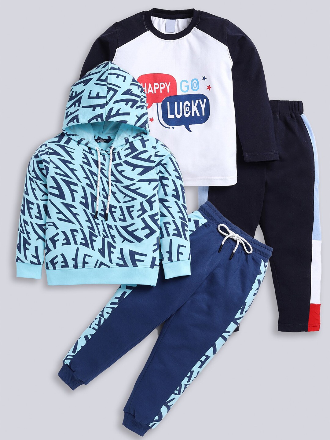 

Toonyport Kids Pack Of 2 Printed Long Sleeves Pure Cotton T-shirt With Trousers, Blue