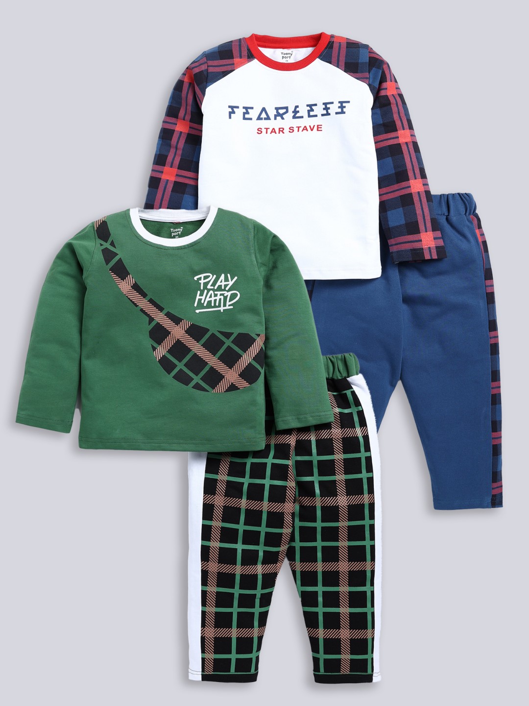 

Toonyport Kids Pack Of 2 Pure Cotton Printed T-shirt with Trousers, Green