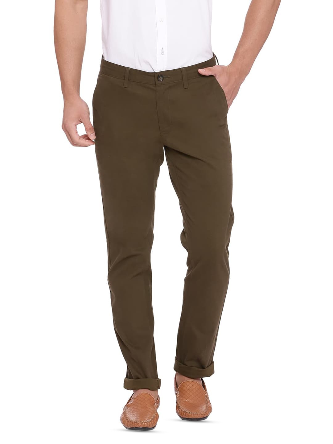 

Basics Mens Tapered Fit Chinos Cotton Trousers, Green