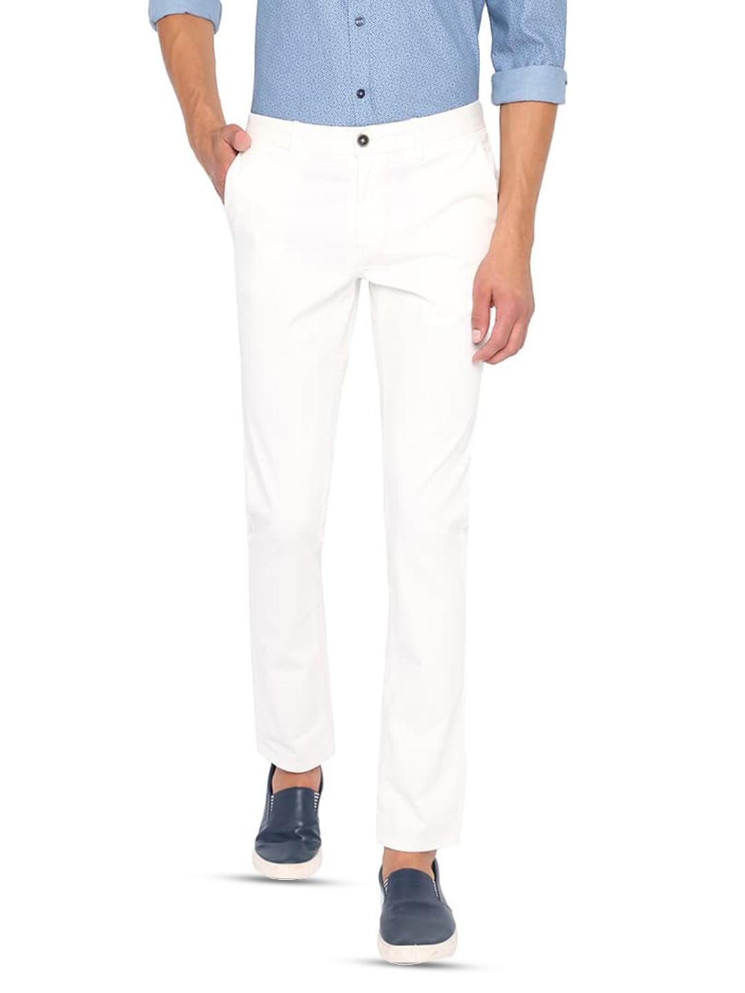 

Basics Men Cotton Tapered Fit Stretch Trousers, Off white