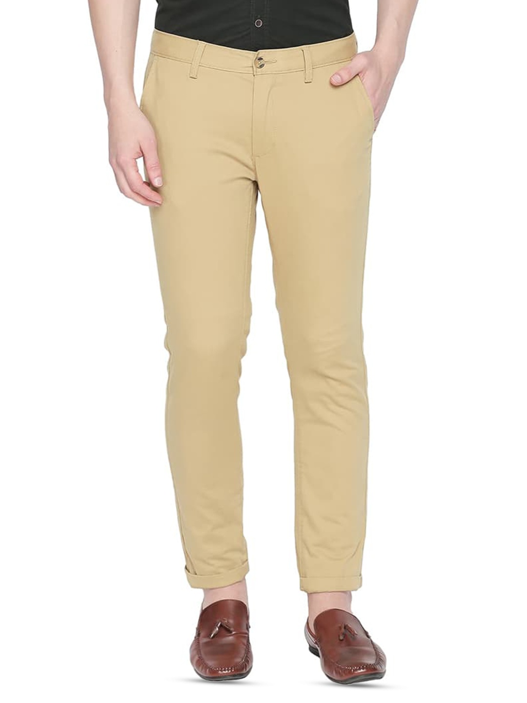 

Basics Men Tapered Fit Chinos Cotton Trousers, Green