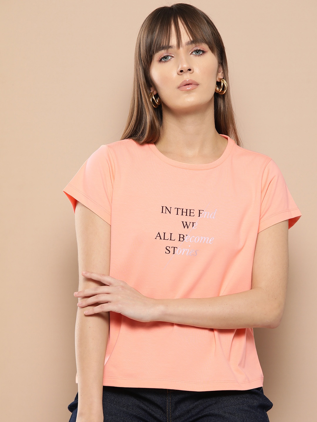 Chemistry Women Typography Printed T-shirt, Orange
