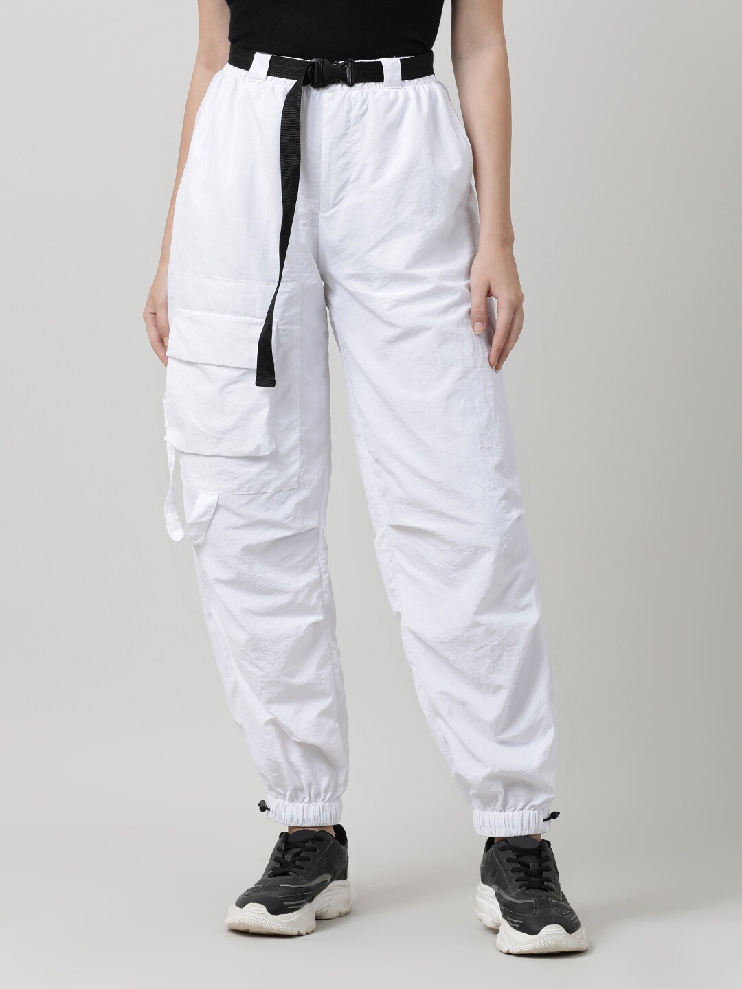 

Bene Kleed Women Parachute Fit High-Rise Cargos Trousers, White