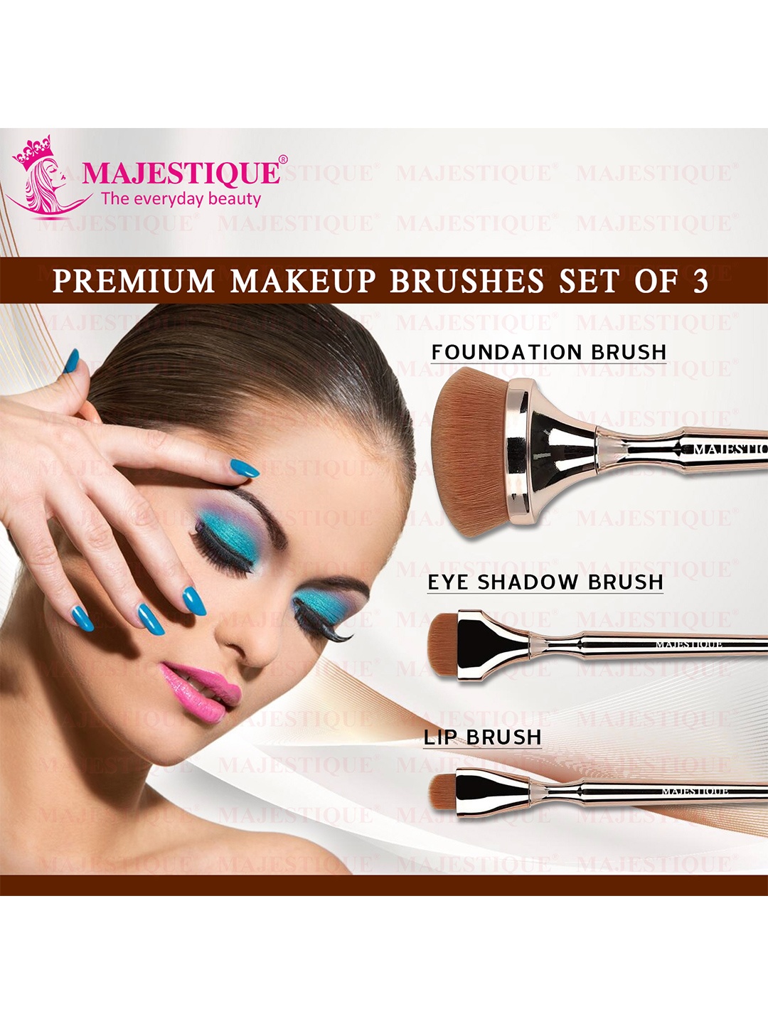 

MAJESTIQUE Set Of 3 Foundation Eyeshadow & Lip Brushes, Gold