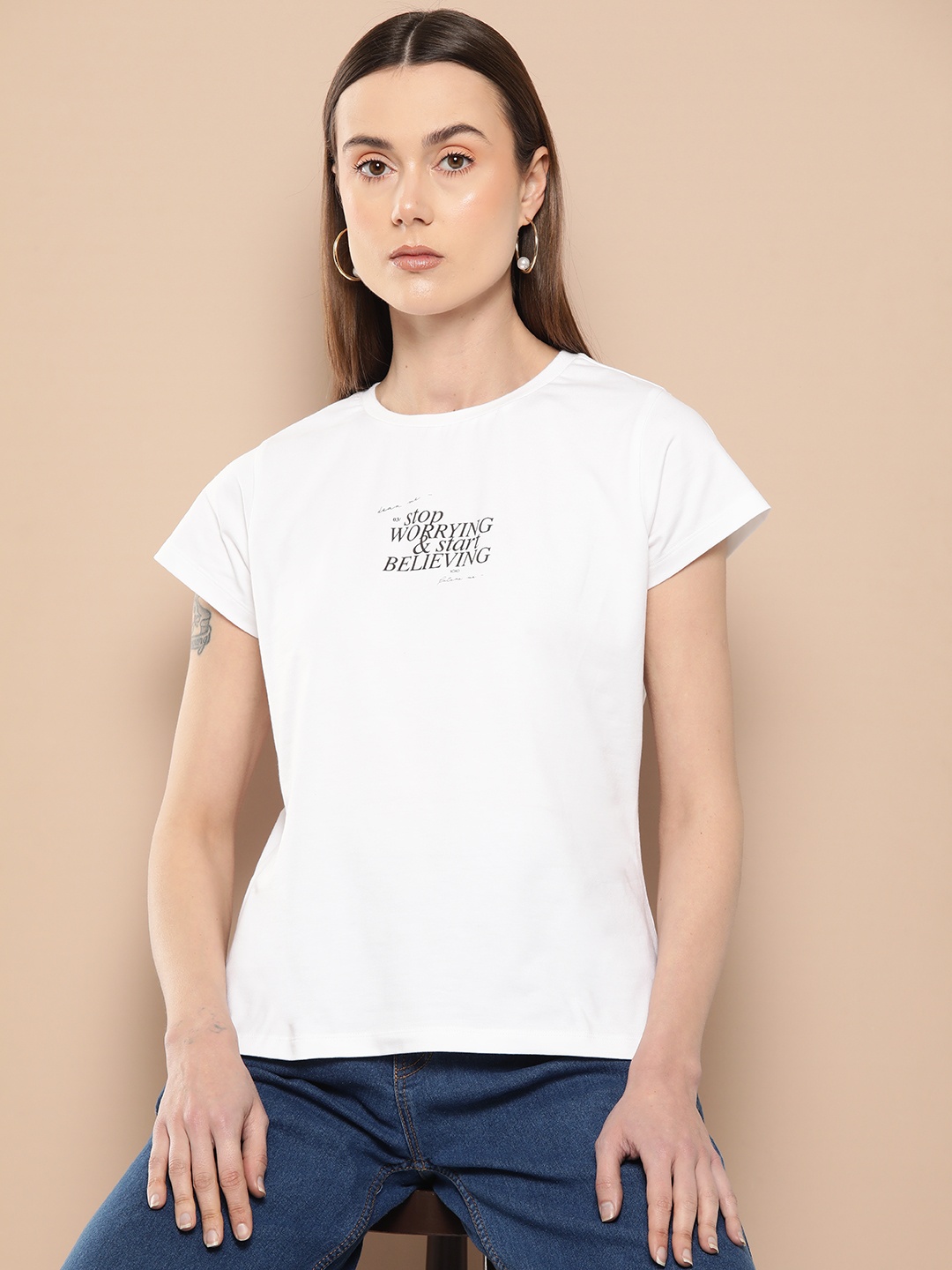

Chemistry Women Typography Printed T-shirt, Off white