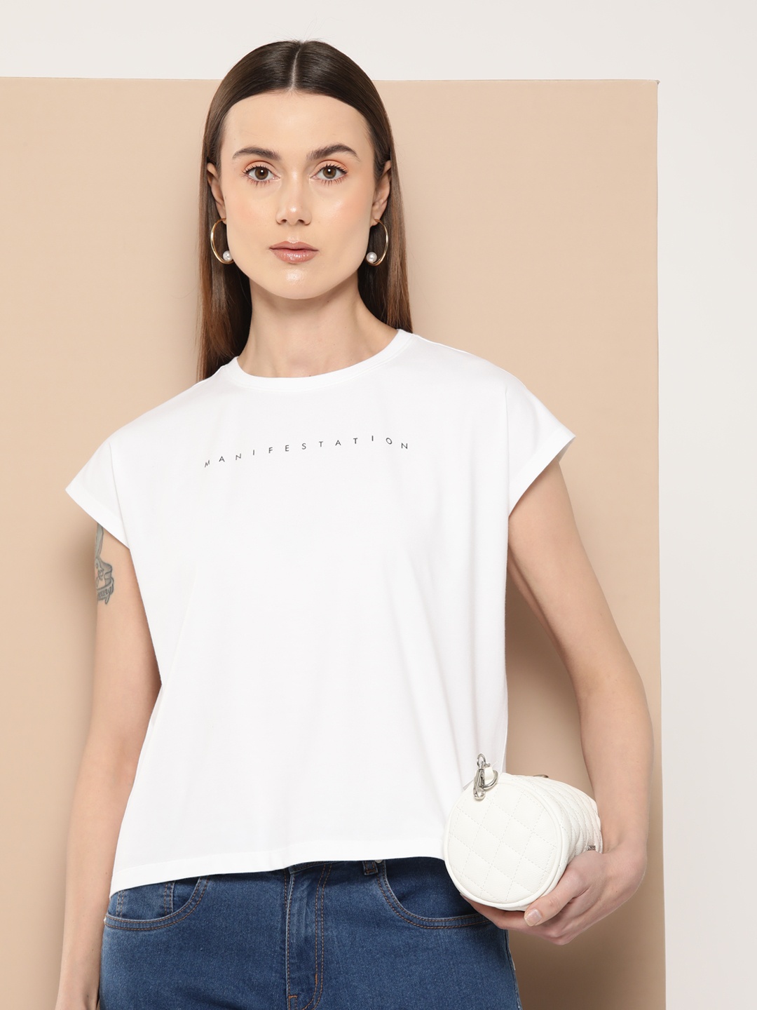 

Chemistry Women Typography Printed Dolman Sleeves T-shirt, White