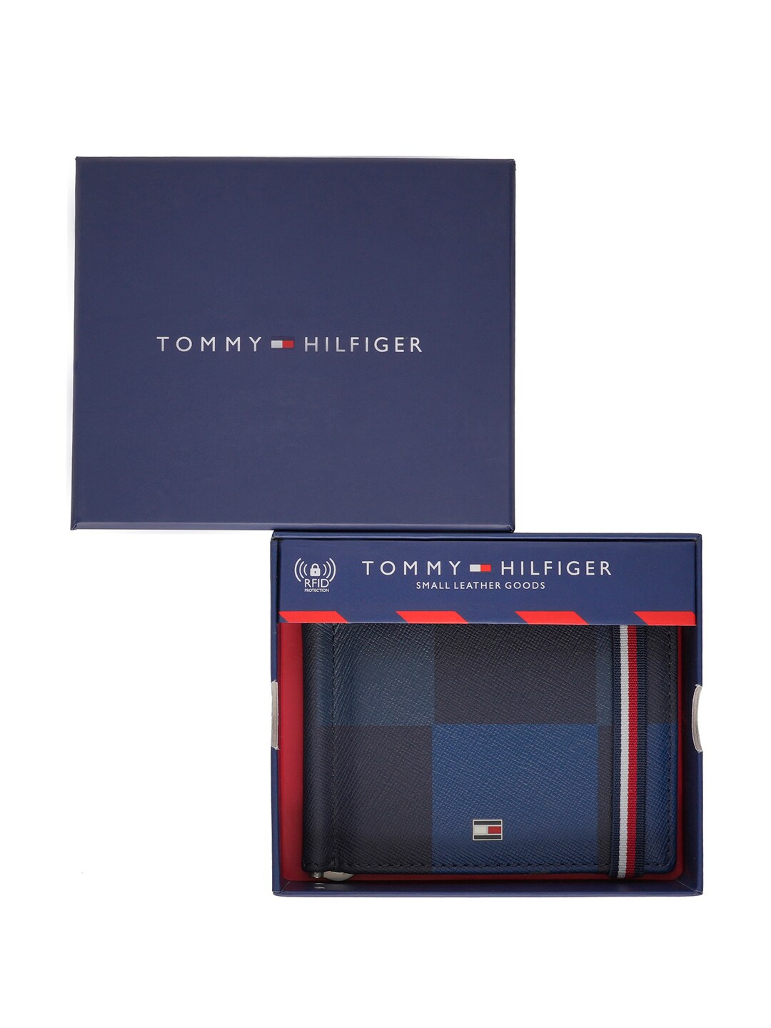 

Tommy Hilfiger Checked Leather Two Fold Wallet, Navy blue