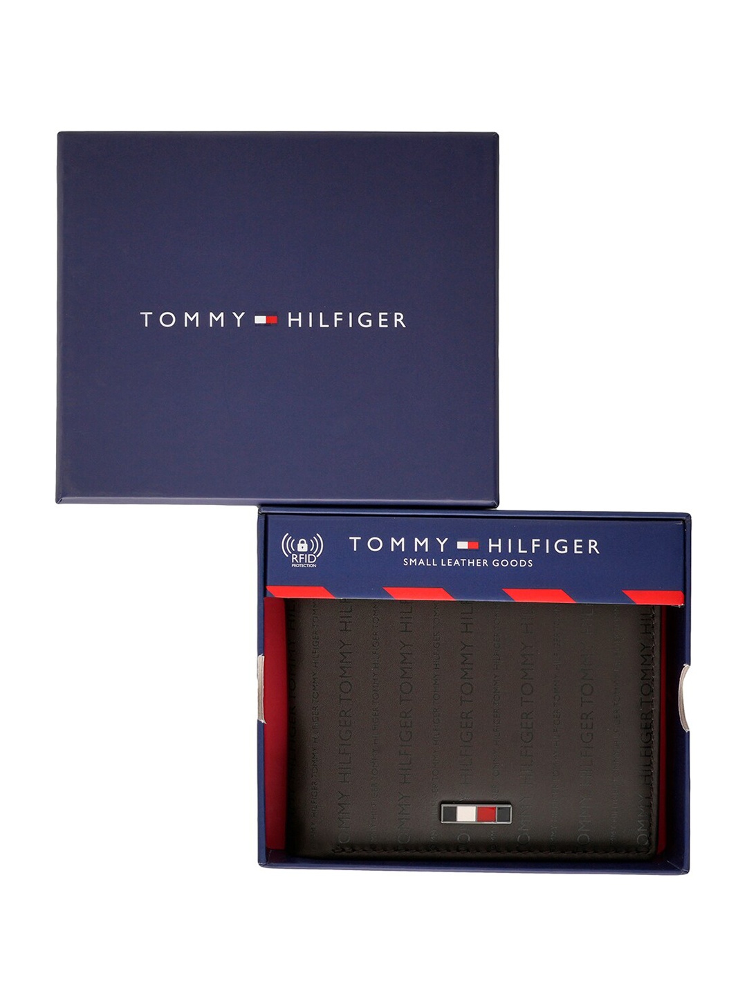 

Tommy Hilfiger Men Typography Printed Leather Two Fold Wallet, Brown