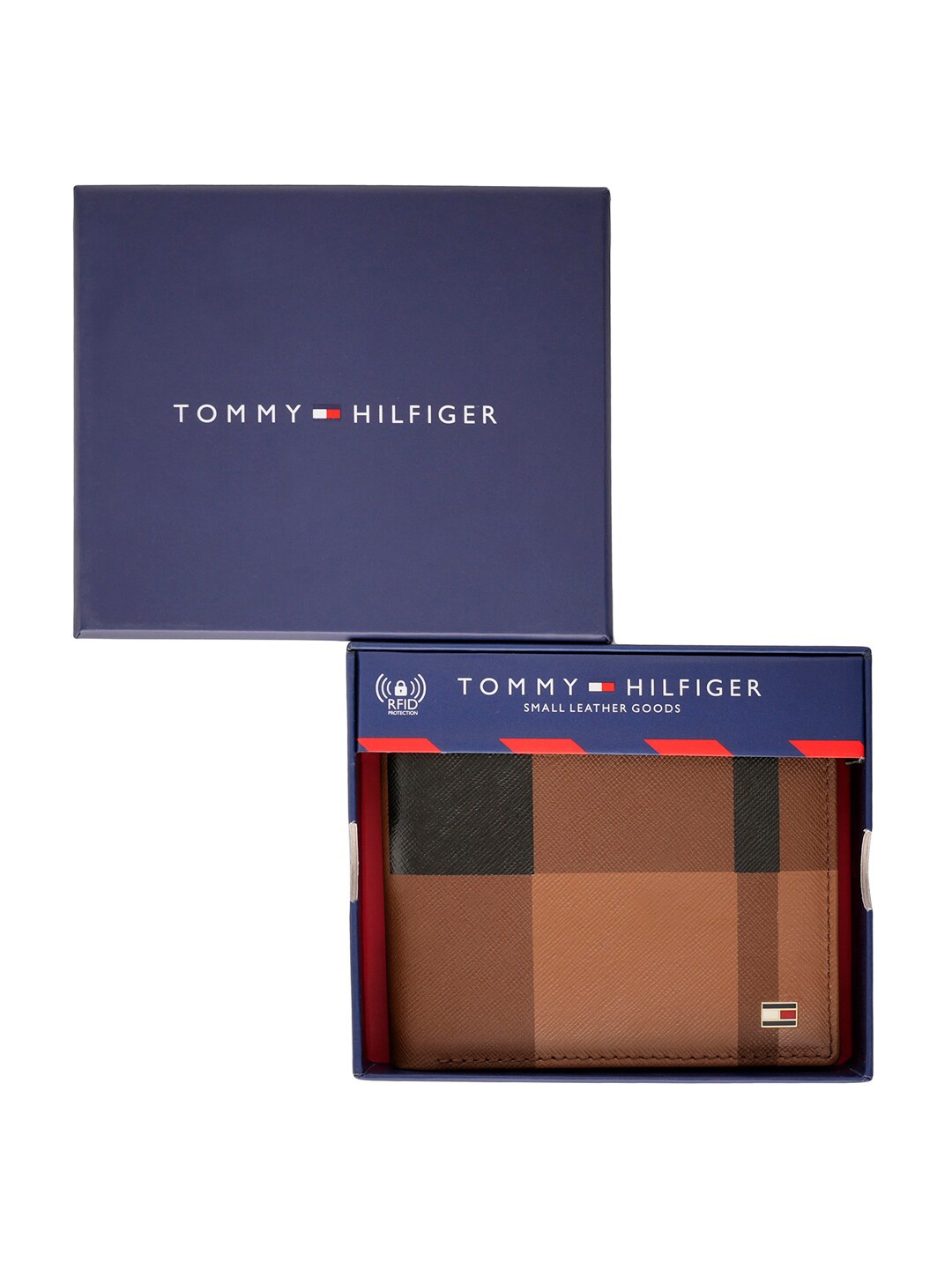 

Tommy Hilfiger Men Checked Leather Two Fold Wallet, Tan