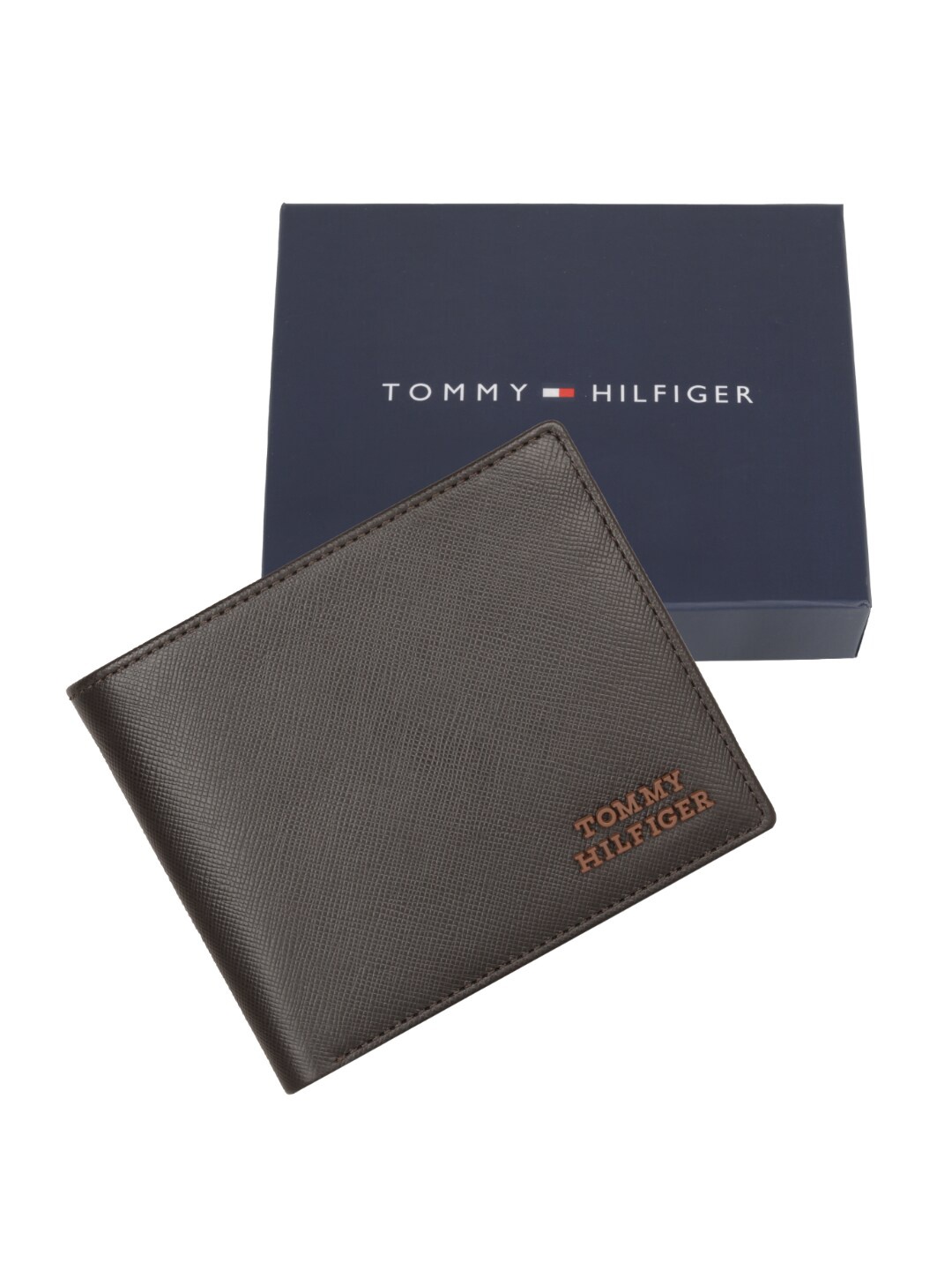 

Tommy Hilfiger Men Textured Leather Two Fold Wallet, Brown