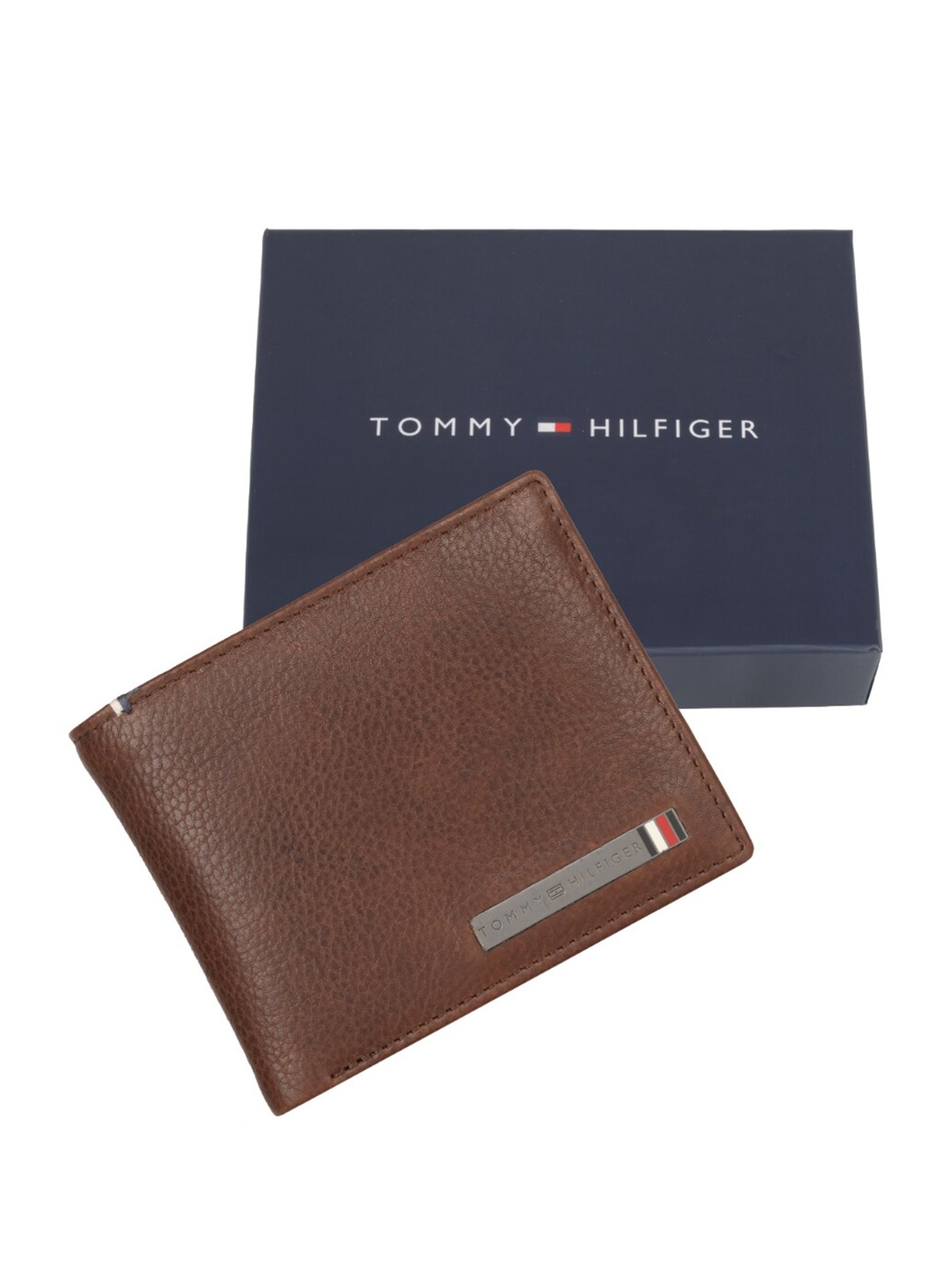 

Tommy Hilfiger Men Textured Leather Two Fold Wallet, Brown