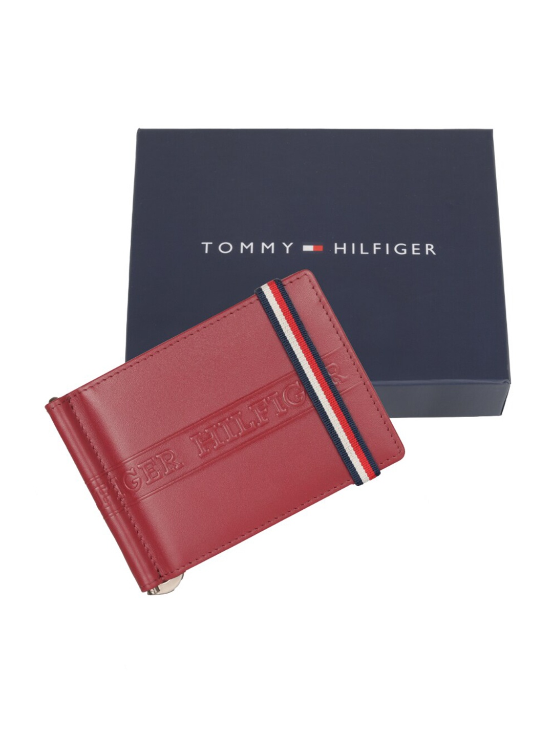 

Tommy Hilfiger Men Brand Logo Textured Leather Two Fold Wallet, Maroon