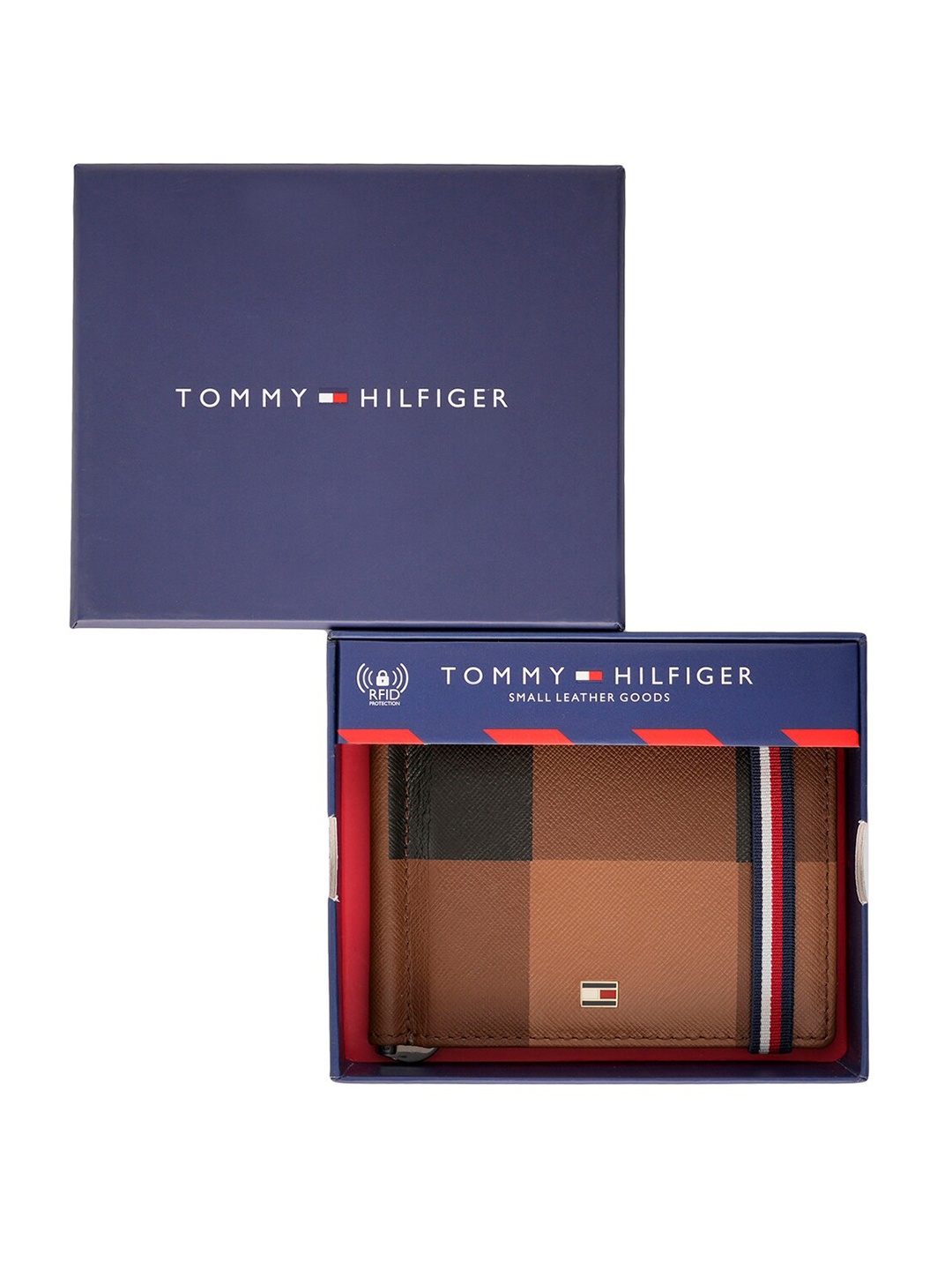 

Tommy Hilfiger Men Checked Leather Two Fold Wallet, Brown