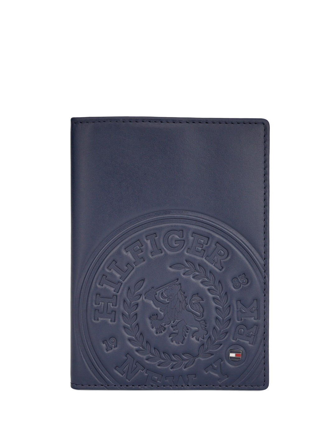 

Tommy Hilfiger Brand Logo Self Design Leather Two Fold Wallet, Navy blue