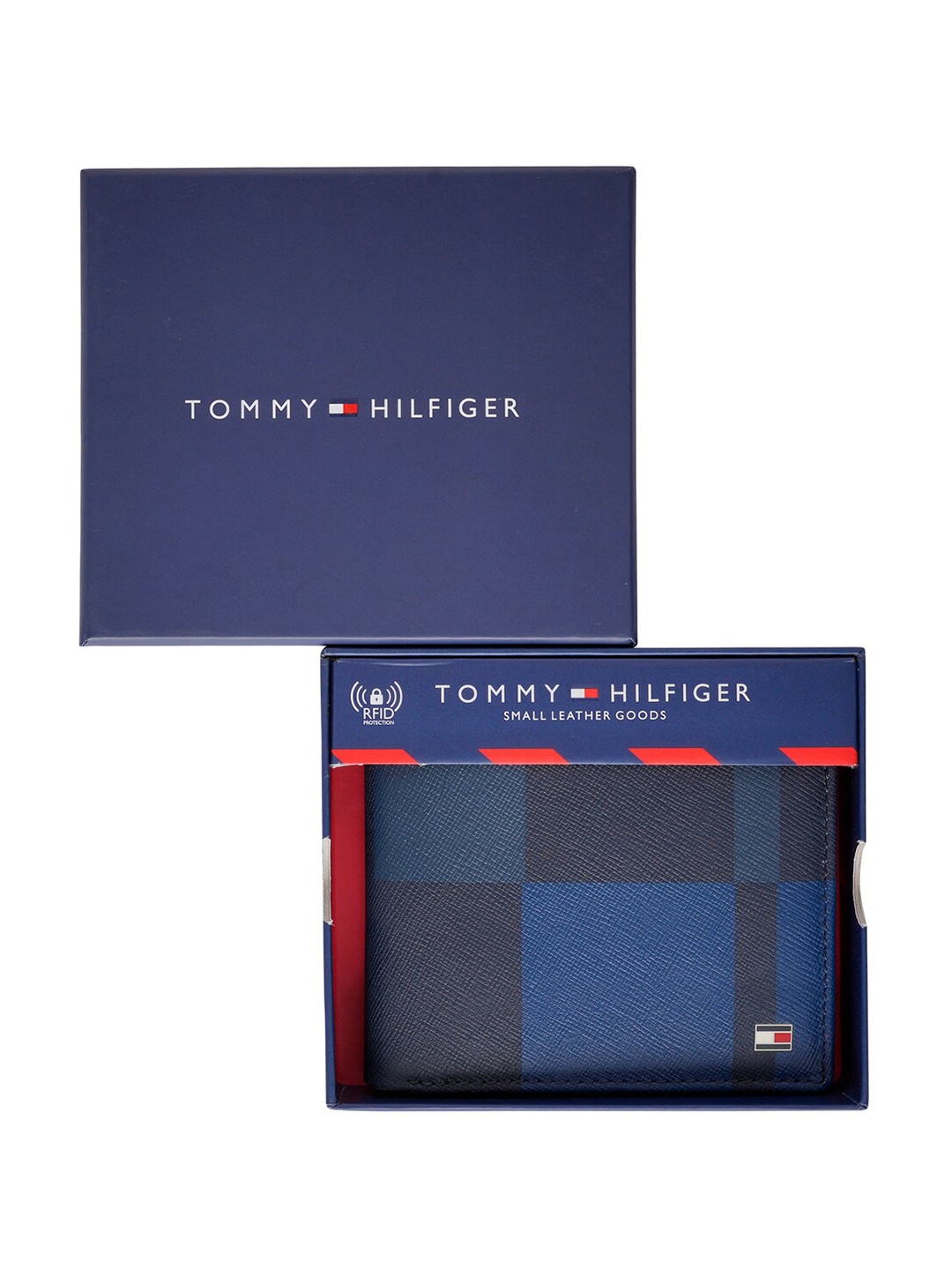 

Tommy Hilfiger Men Checked Leather Two Fold Wallet, Navy blue