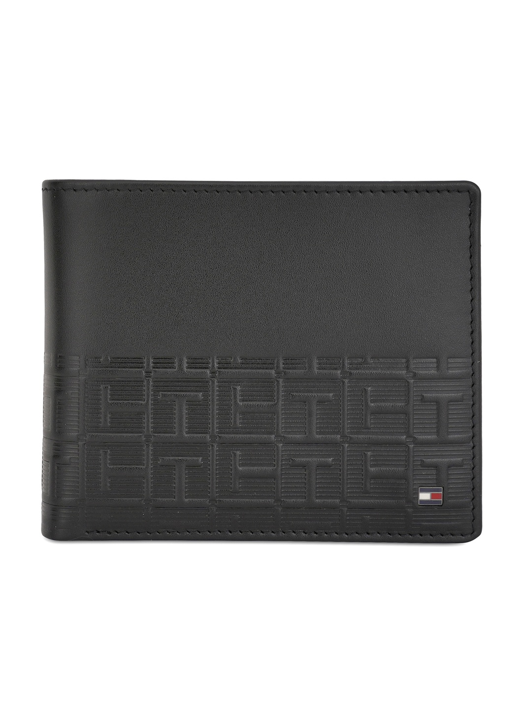 

Tommy Hilfiger Men Abstract Textured Leather Two Fold Wallet, Black